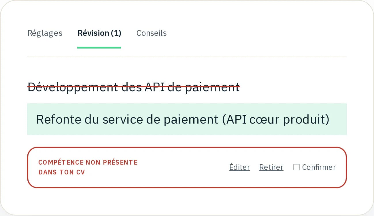 Diff de CV avec modification bloquée par le contrôle anti-invention